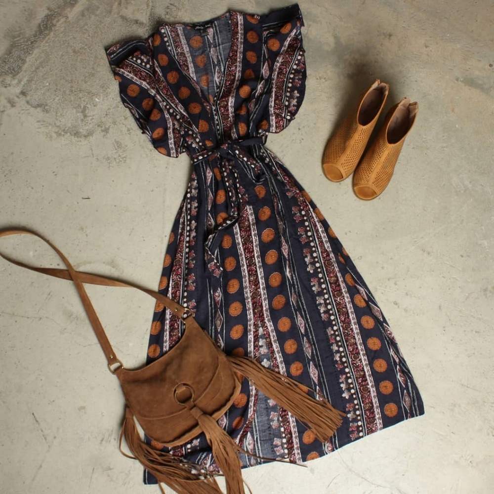 FREE SPIRIT MIDI DRESS|BOHO WRAP DRESS|MIDI DRESS - Picture 2 of 6